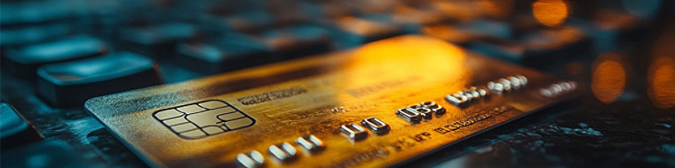 A gold coloured credit card on a keyboard